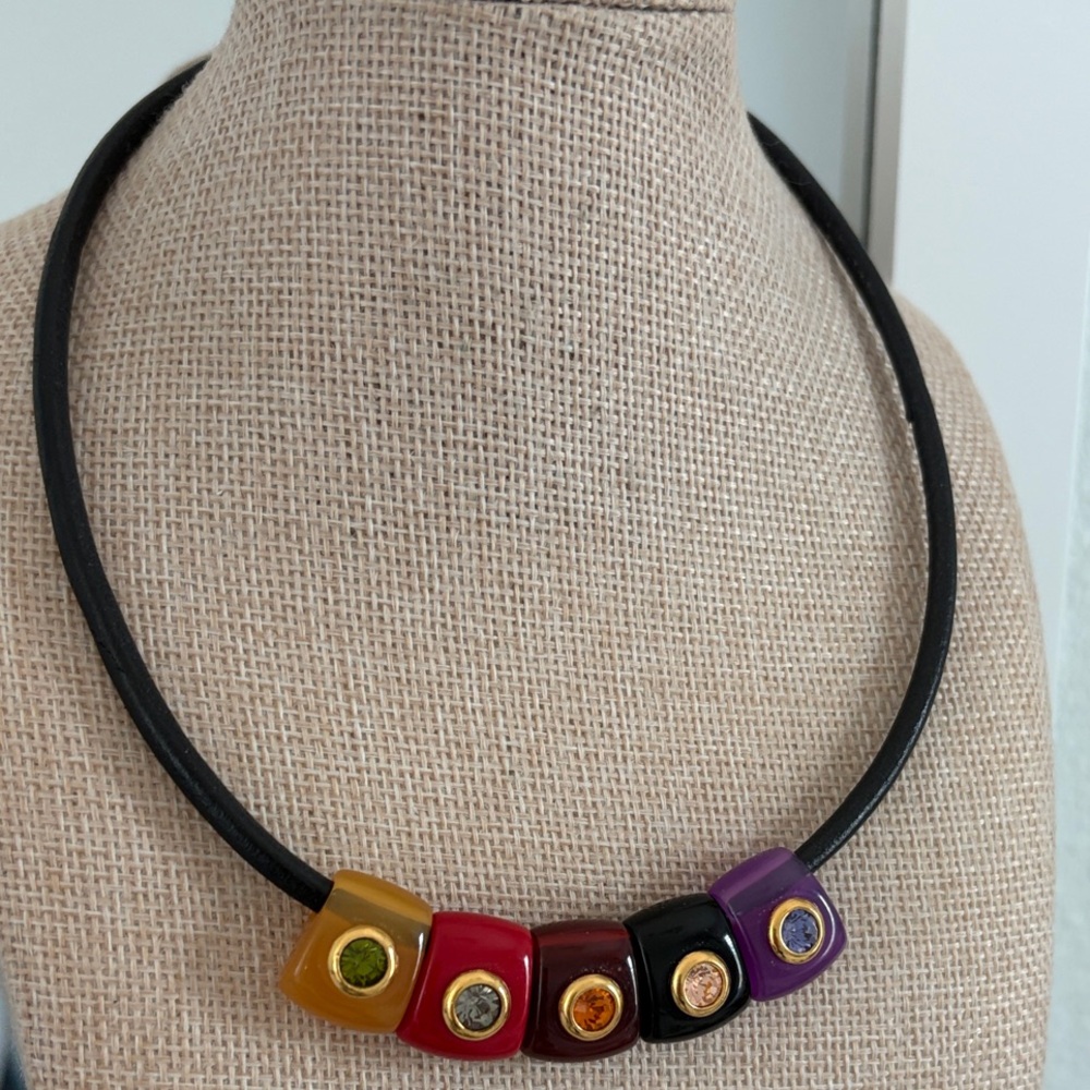 Joan Rivers Classics Collections Multicolor Bead Choker Necklace with Black Cord